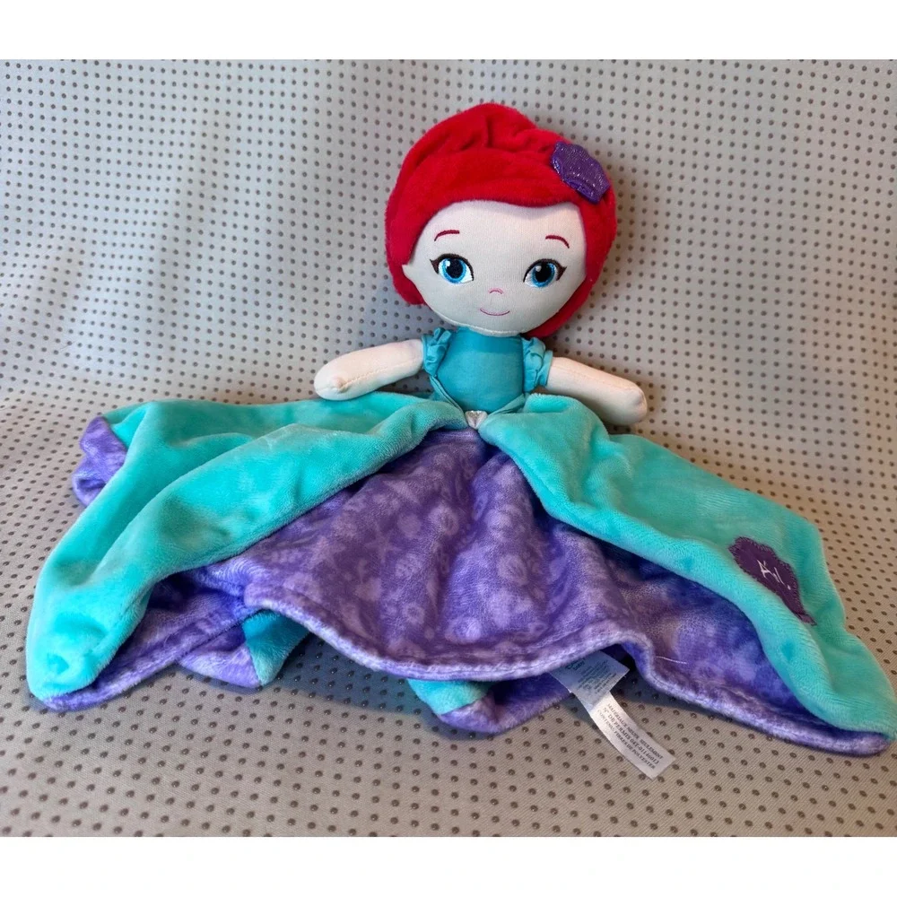 Disney Baby Ariel Little Mermaid Security Blanket Lovey Plush Teal Purple Shell